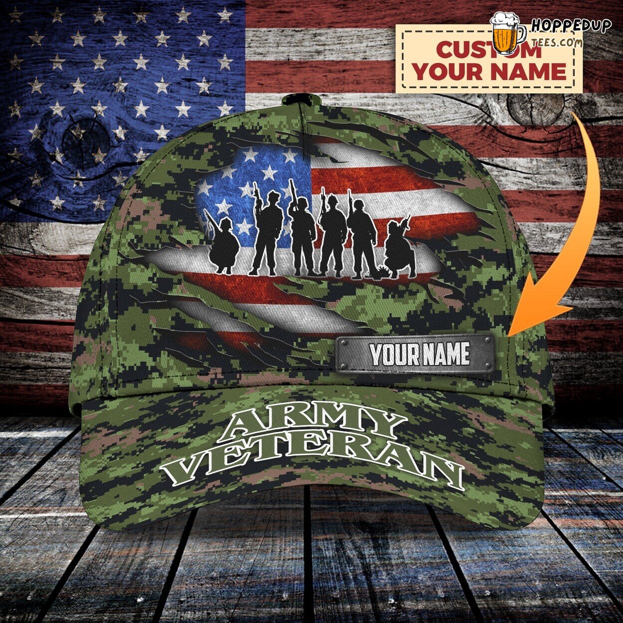3D Classic Cap Salute to the Army Veteran Personalized Name Hat