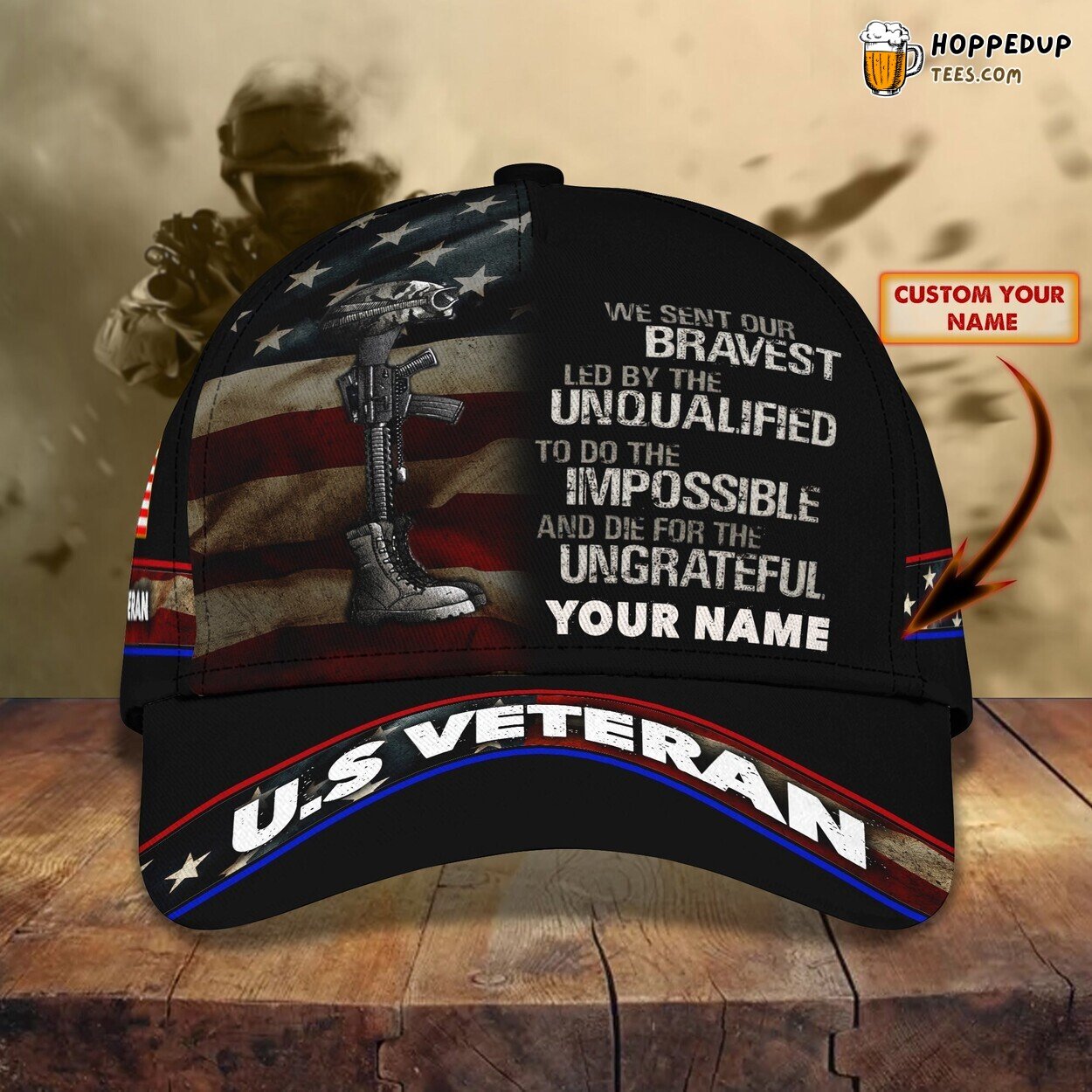 3D Classic Cap Saluting Our Veterans Personalized Name Hat Design