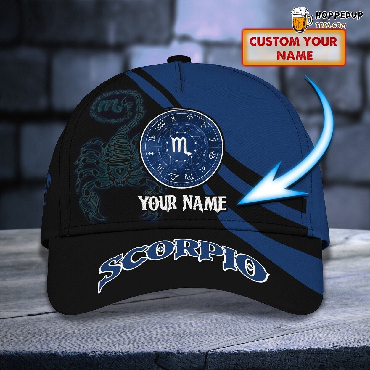 3D Classic Cap Scorpio Zodiac Enthusiast Personalized Name Hat Design