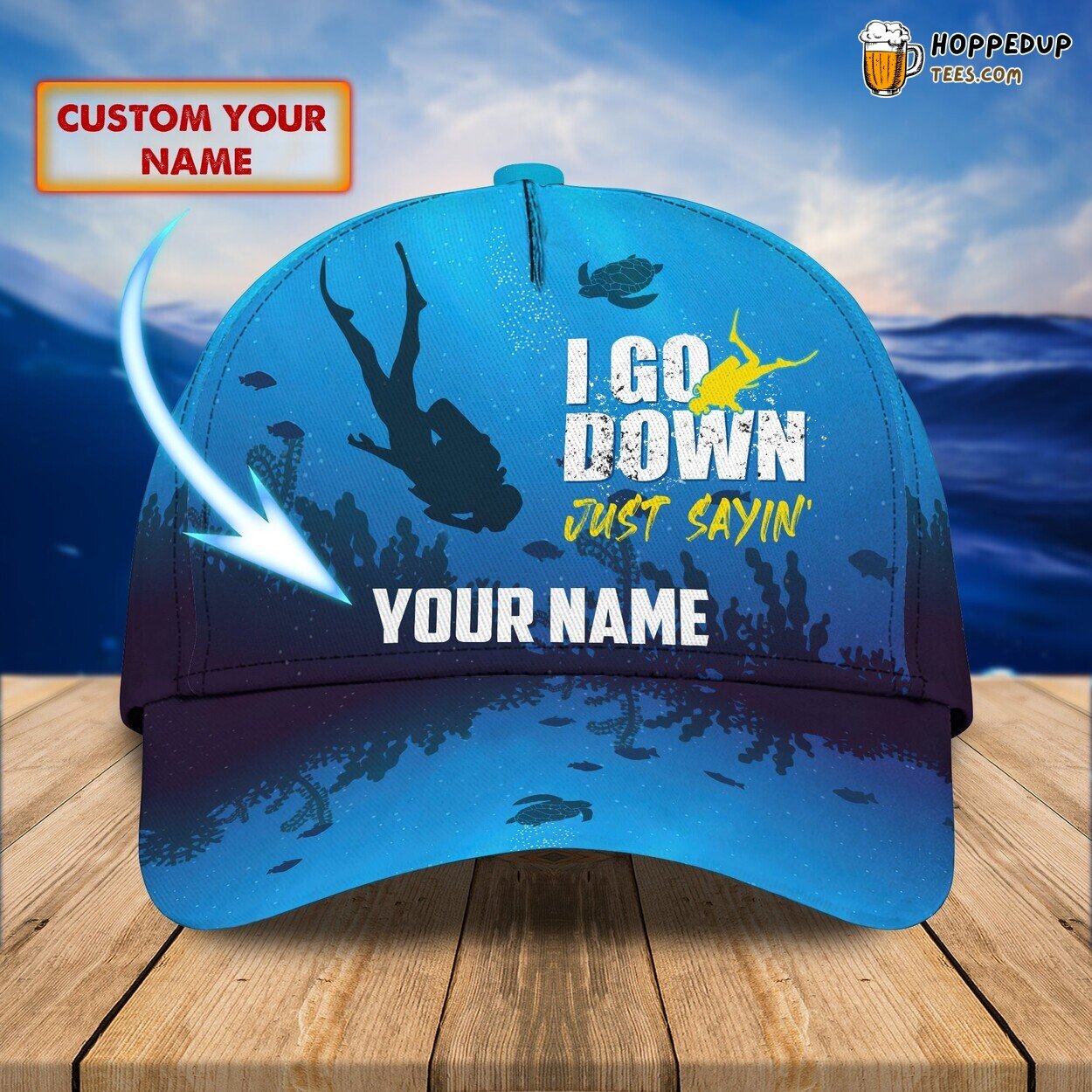 3D Classic Cap Scuba Diving Adventure I Go Down Unique Hat Tribute