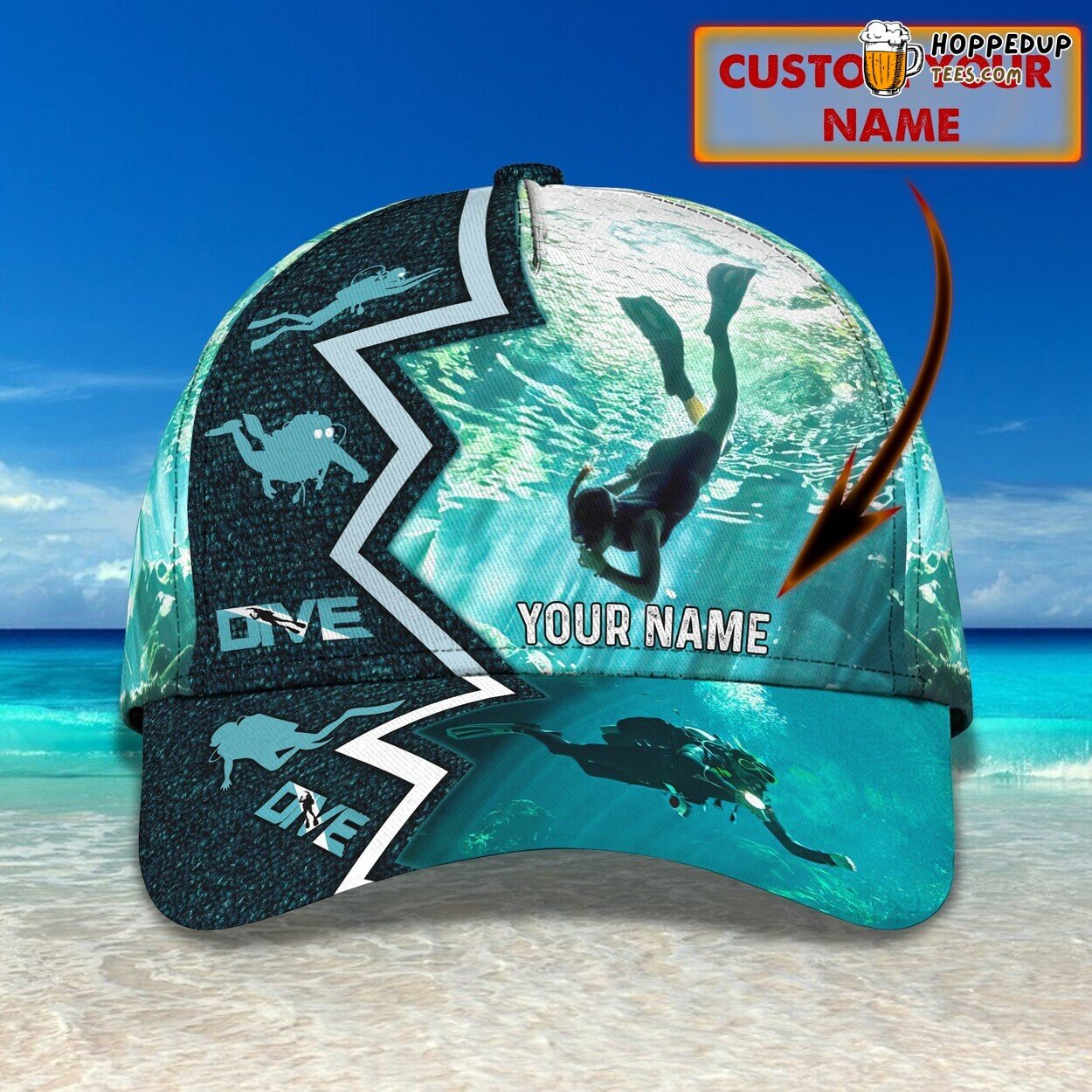 3D Classic Cap Scuba Diving Adventures Personalized Name Hat Unique Design