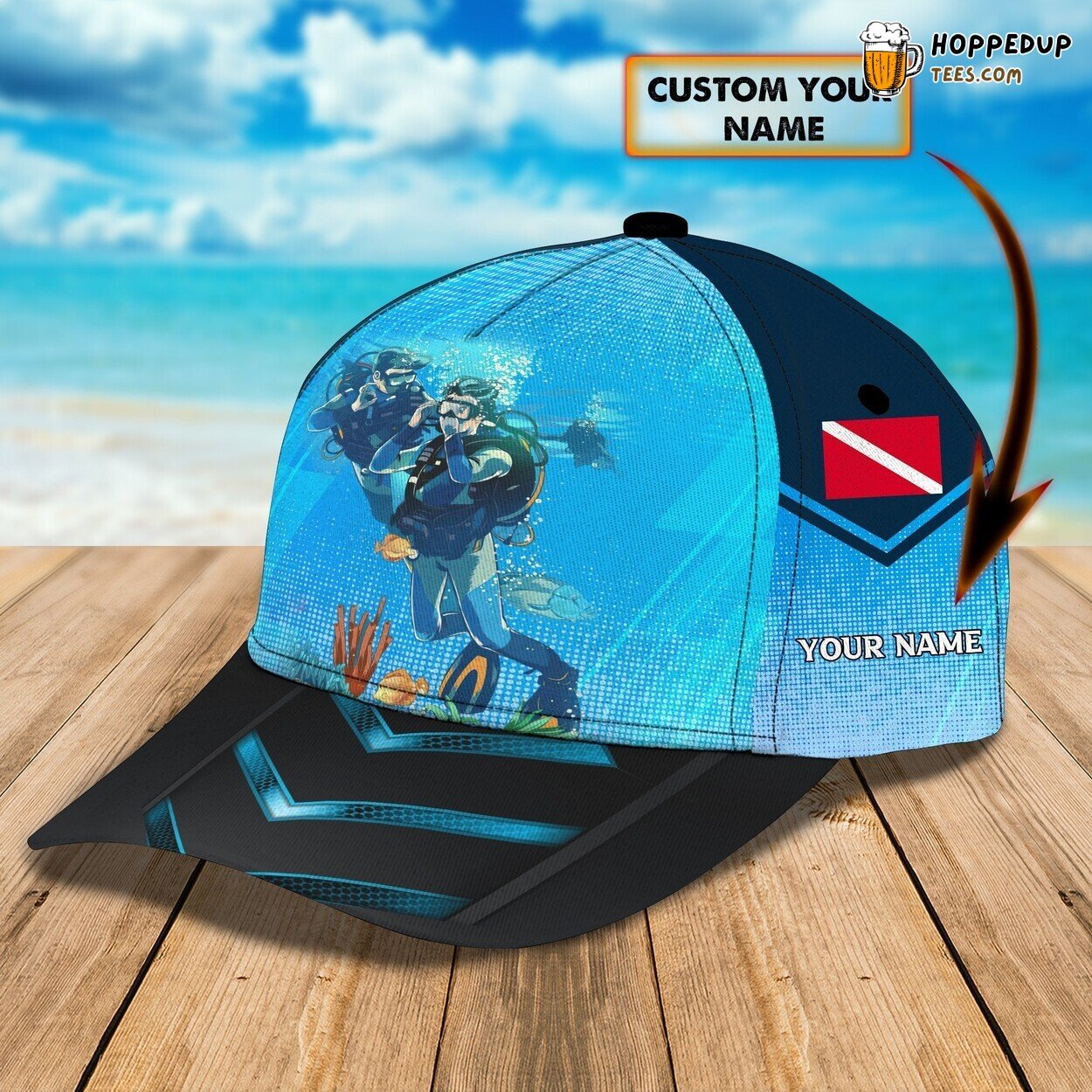 3D Classic Cap Scuba Diving Enthusiasts Personalized Name Hat Unique Series