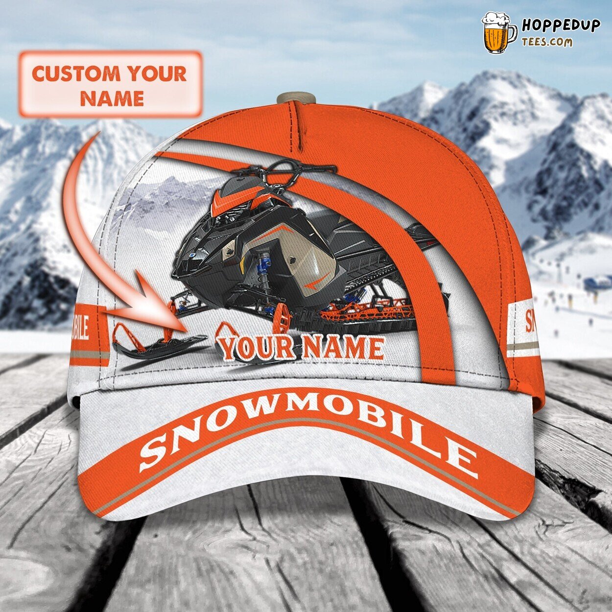 3D Classic Cap Snowmobile Adventure Personalized Name Unique Hat Design