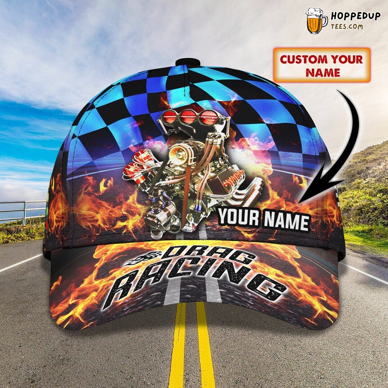 3D Classic Cap Thrill of Drag Racing Personalized Name Unique Hat