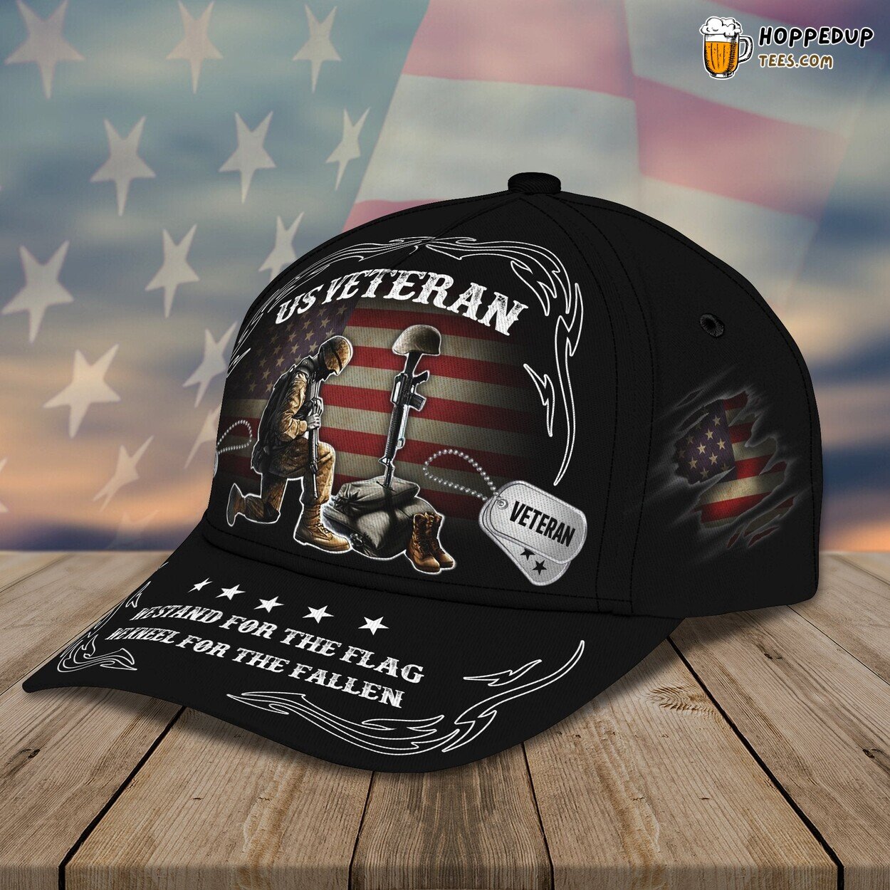 3D Classic Cap Veteran Kneel Fallen Heroes Personalized Name Hat Tribute