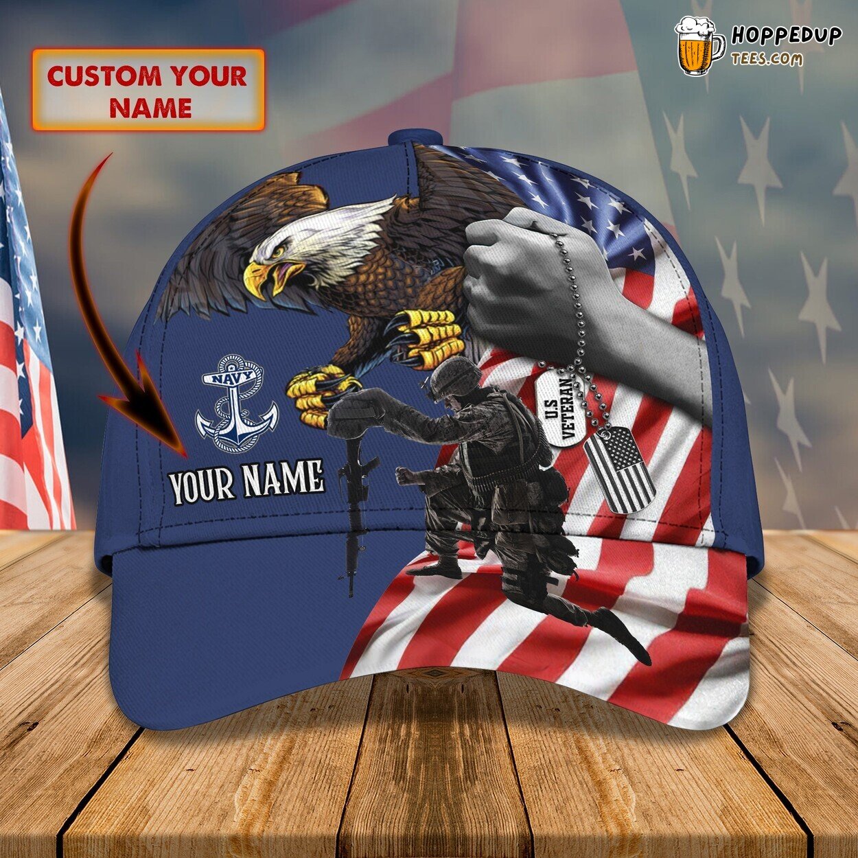 3D Classic Cap Veteran Navy Tribute Personalized Name Unique Hat Design