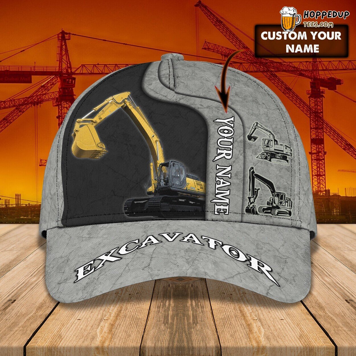 3D Classic Excavator Style Cap Personalized Name Stylish Unique Design Model