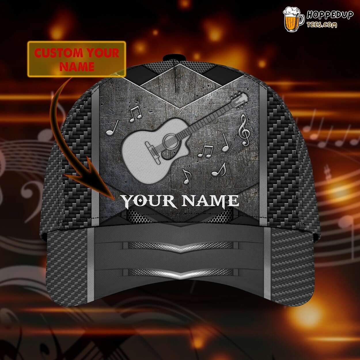 3D Classic Guitar Cap Personalized Name Music Strings Design Unique Hat