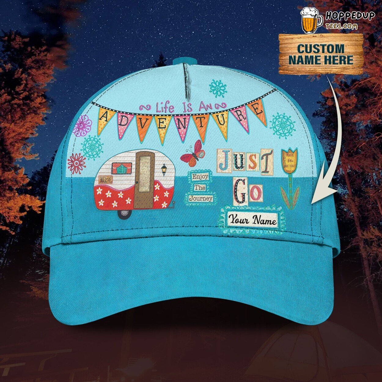 3D Classic Just Go Camping Cap Personalized Name Unique Premium Quality Design
