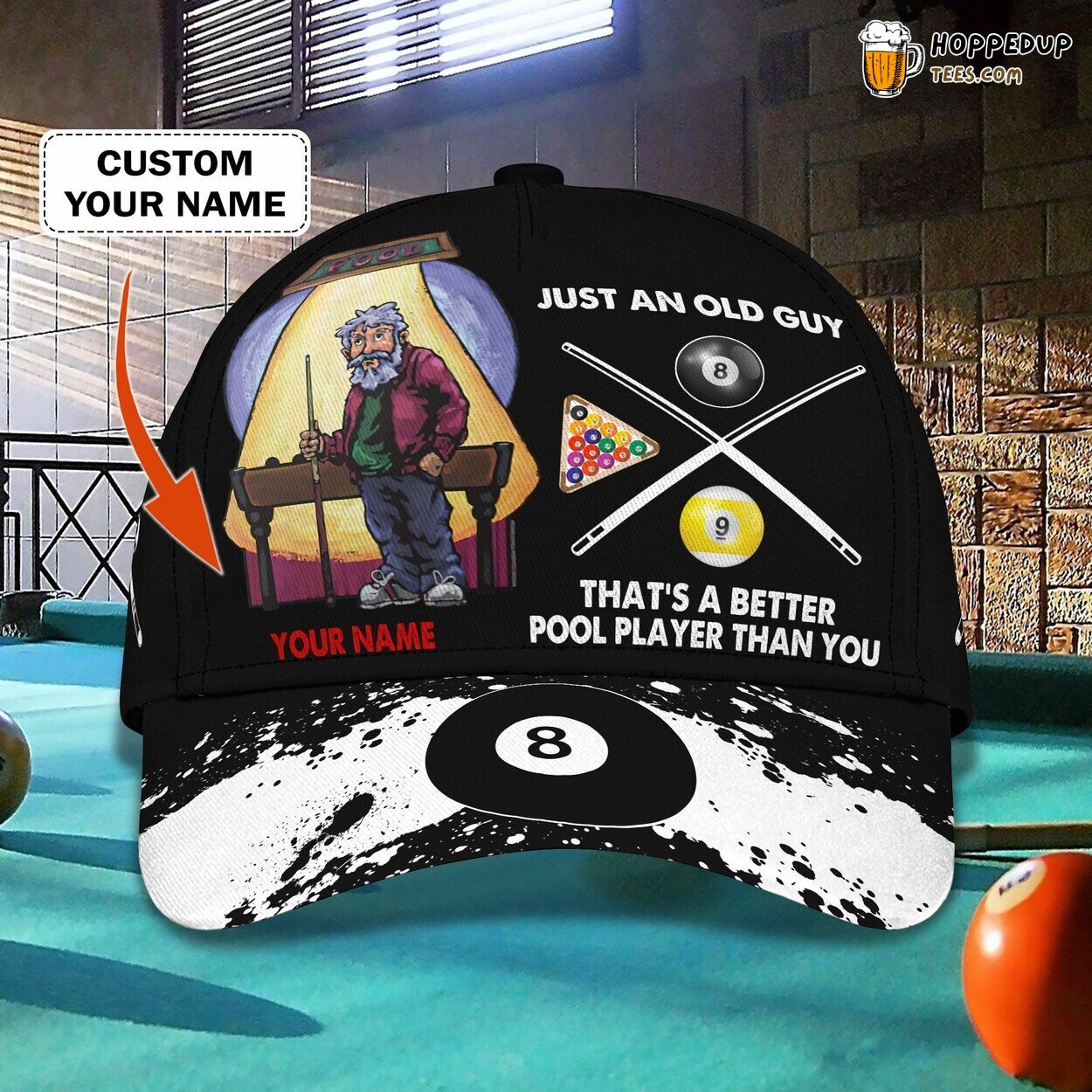 3D Classic Old Guy Better Pool Player Name Unique Stylish Design Model