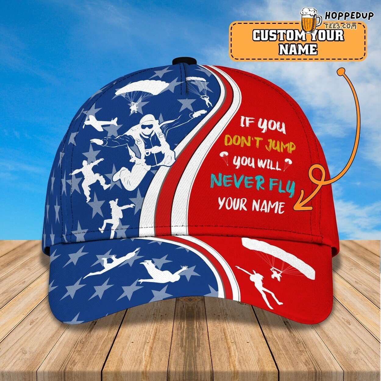 3D Classic Parachute Jump Passion Cap Personalized Name Stylish Unique Design Trend