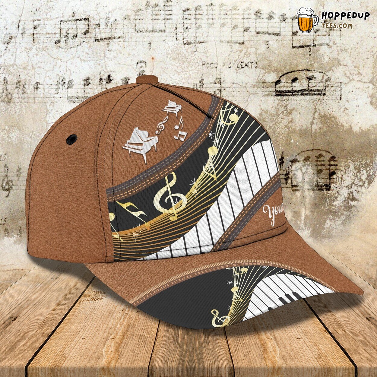 3D Classic Personalized Name Cap Presenting Piano Concept