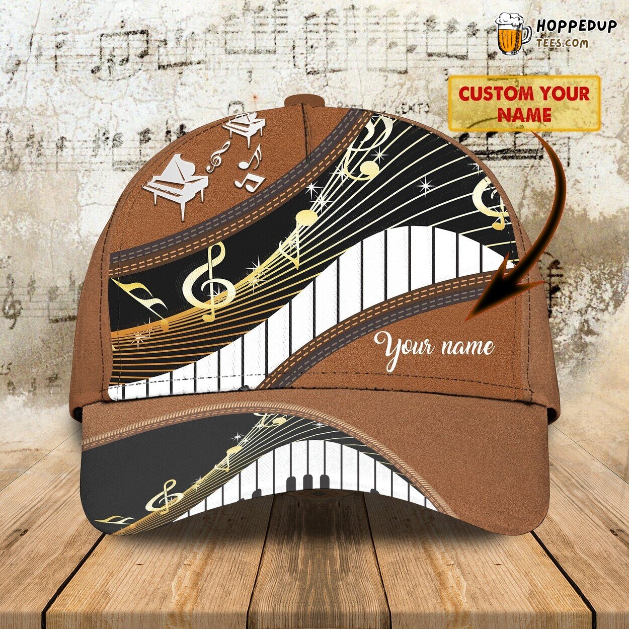 3D Classic Personalized Name Cap Presenting Piano Concept