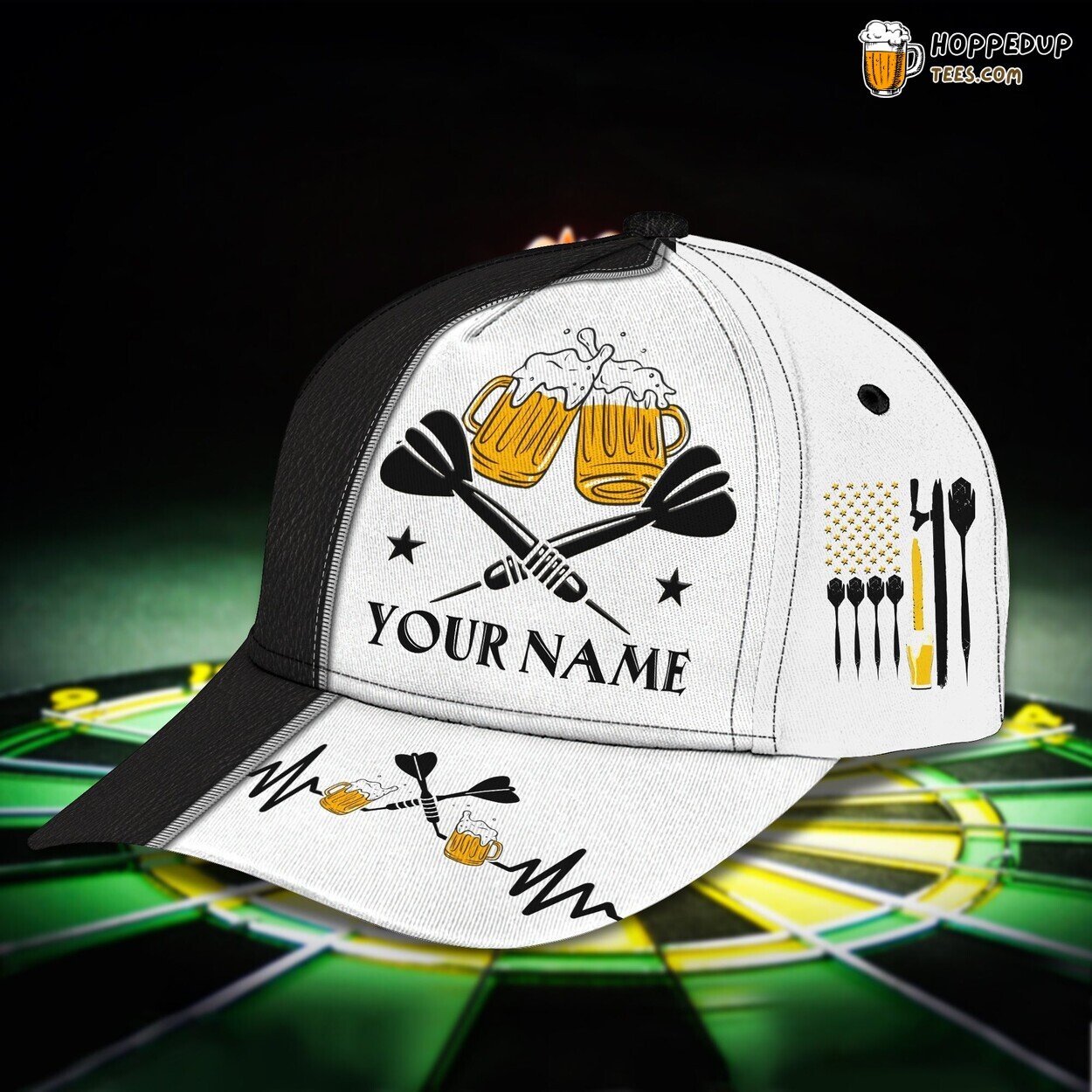 3D Classic Personalized Name Cap Saluting Darts & Beer Lifestyle