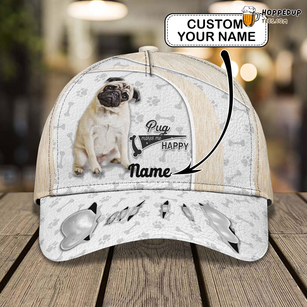 3D Classic Pug Enthusiast Cap Personalized Name Stylish Premium Unique Trend
