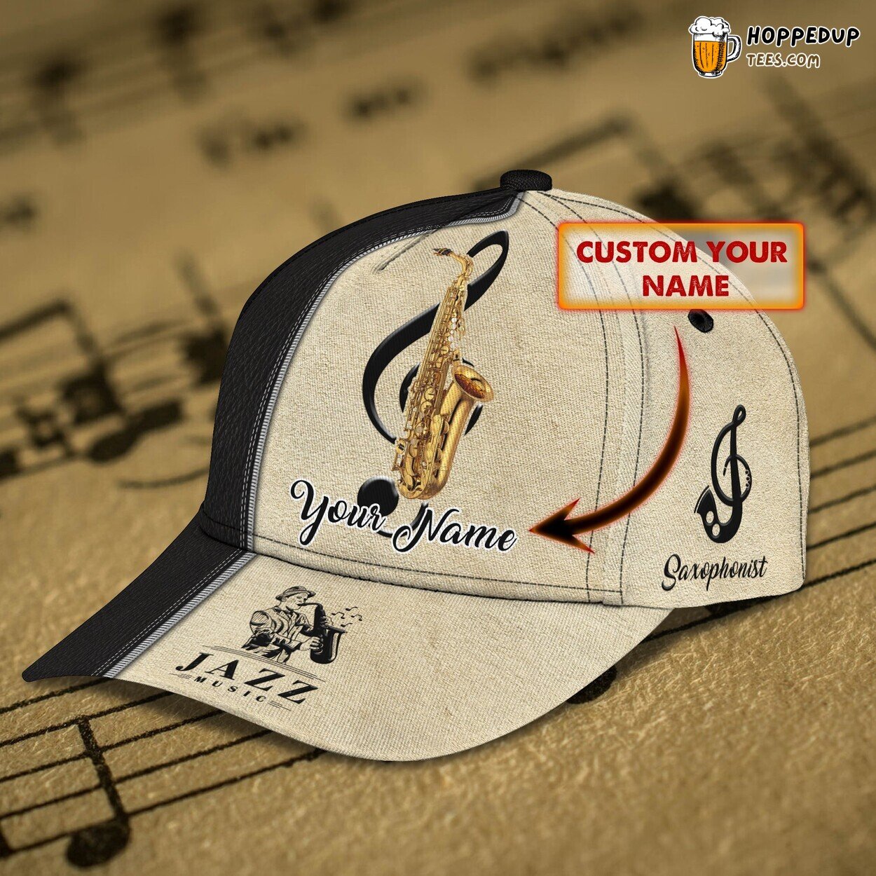 3D Classic Saxophonist Cap Personalized Name Unique Stylish Best Design Trend