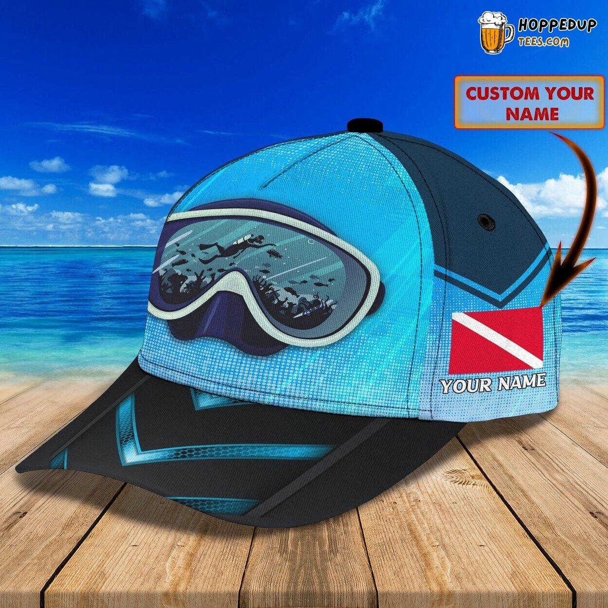 3D Classic Scuba Cap Underwater Enthusiast Personalized Name Hat Design