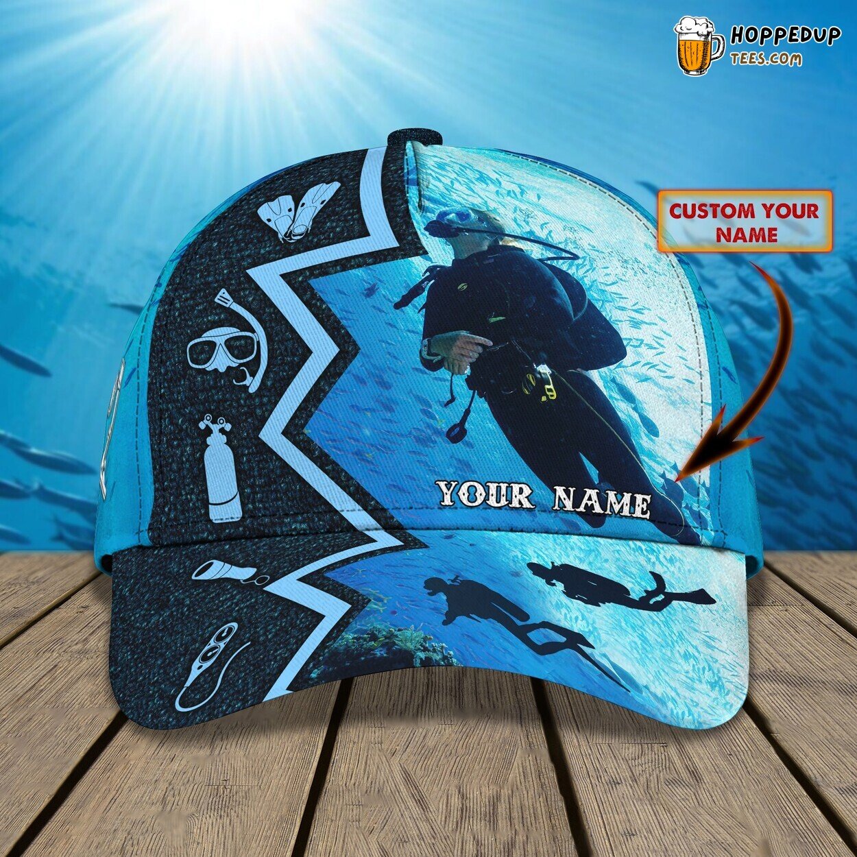 3D Classic Scuba Diving Cap Personalized Name Underwater Adventure Design Hat