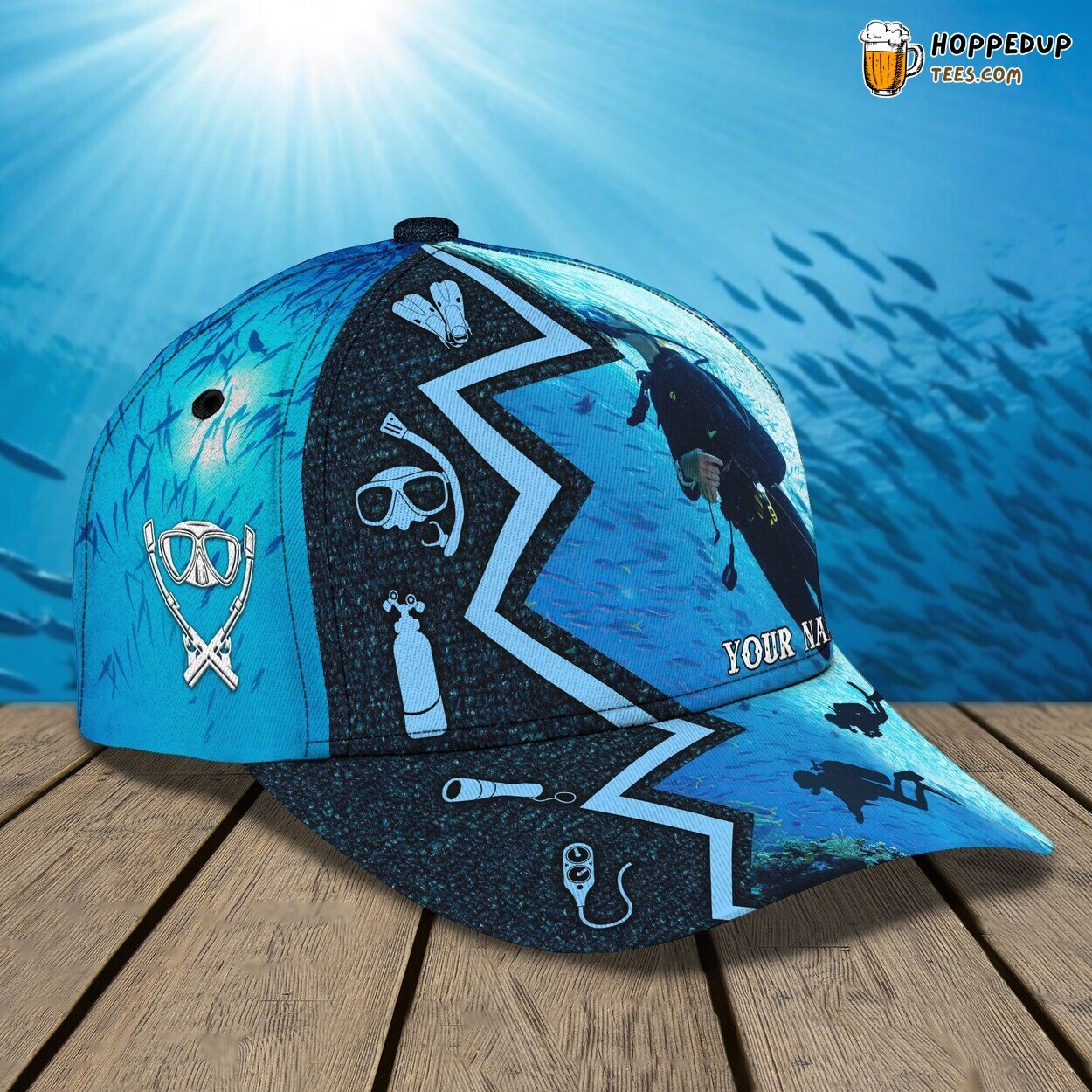 3D Classic Scuba Diving Cap Personalized Name Underwater Adventure Design Hat 3D Classic Scuba Diving Cap Personalized Name Underwater Adventure Design Hat