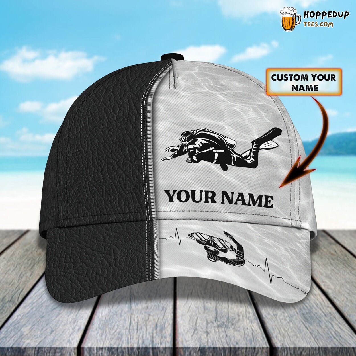 3D Classic Scuba Diving Series Cap Personalized Name Stylish Unique Design Fit