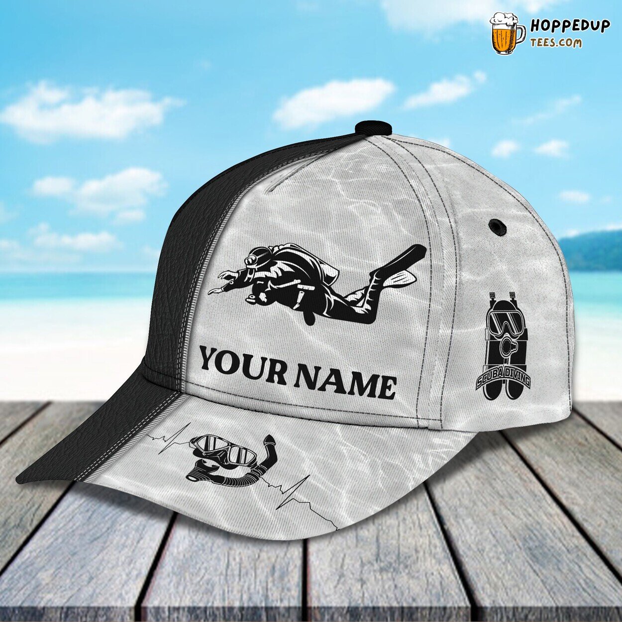 3D Classic Scuba Diving Series Cap Personalized Name Stylish Unique Design Fit