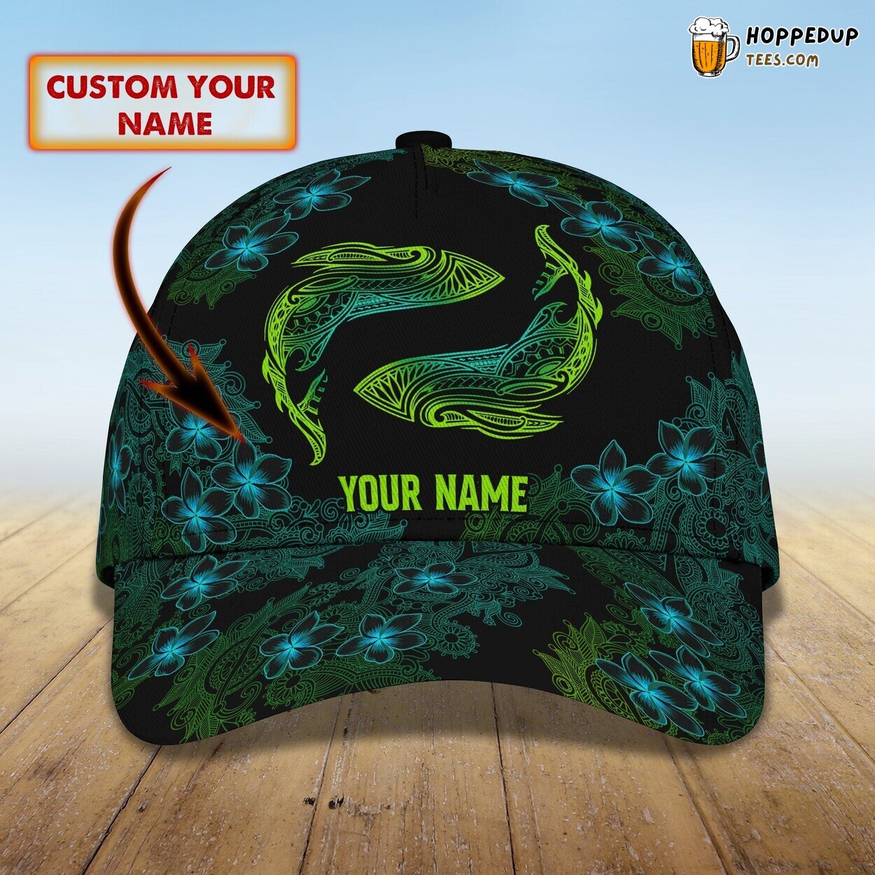3D Classic Shark Hawaii Hibiscus Theme Cap Personalized Name Stylish Unique Trend