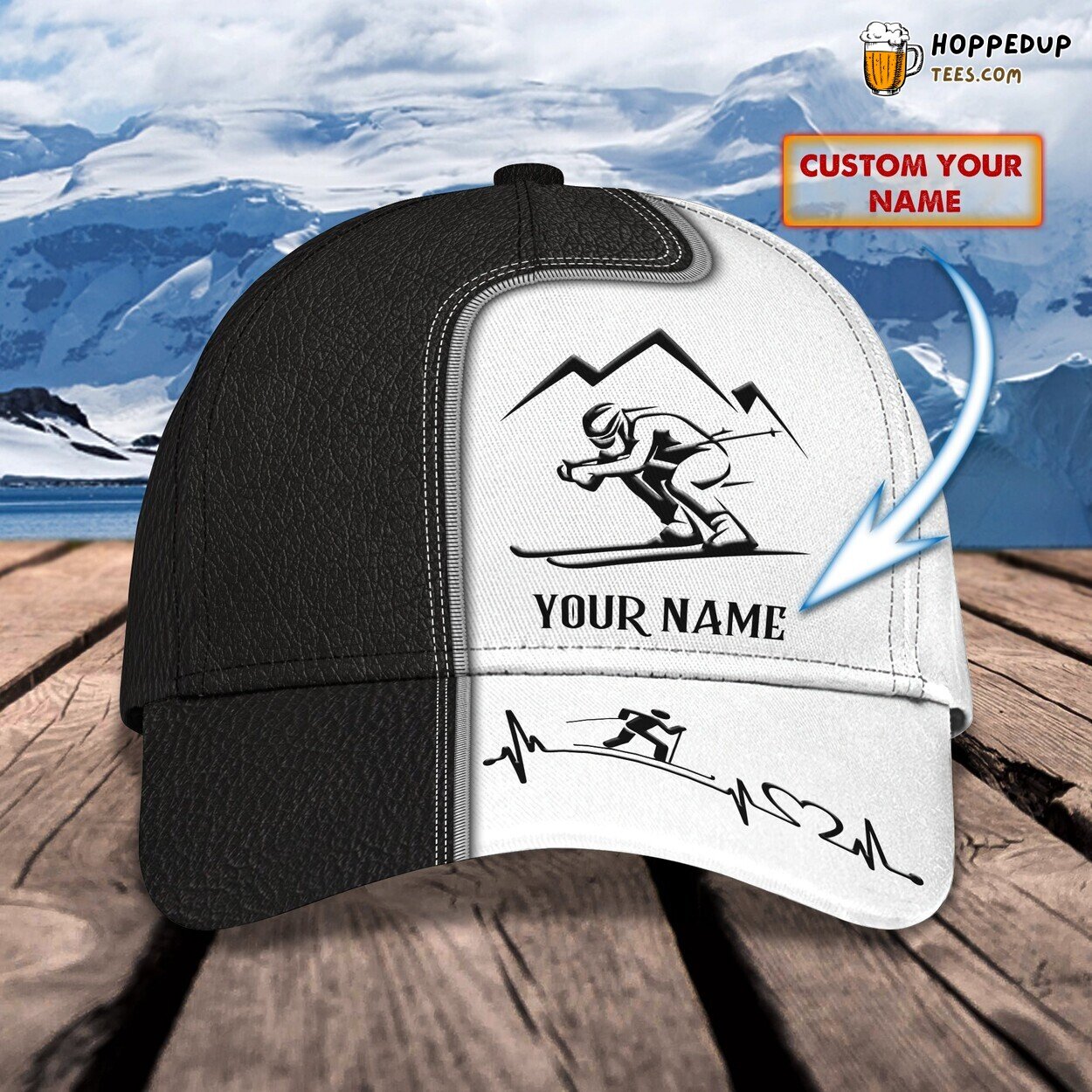 3D Classic Skiing Design Cap Personalized Name Stylish Unique Best Design Fit