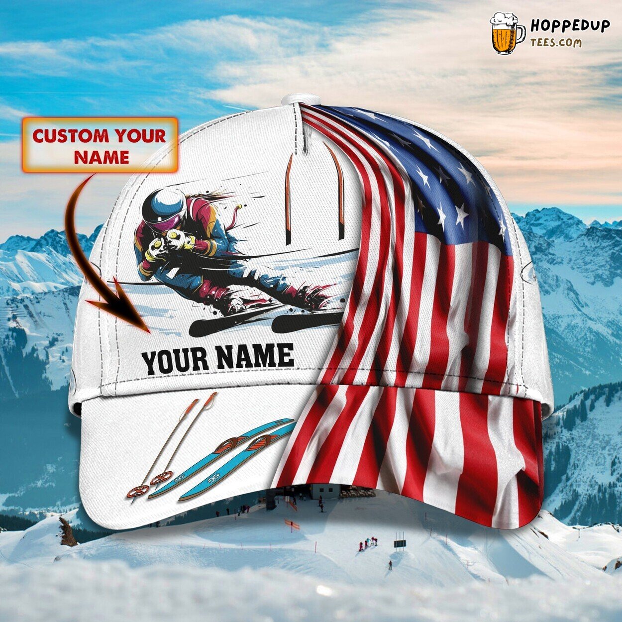 3D Classic Skiing Passion Cap Personalized Name Unique Stylish Best Design Model