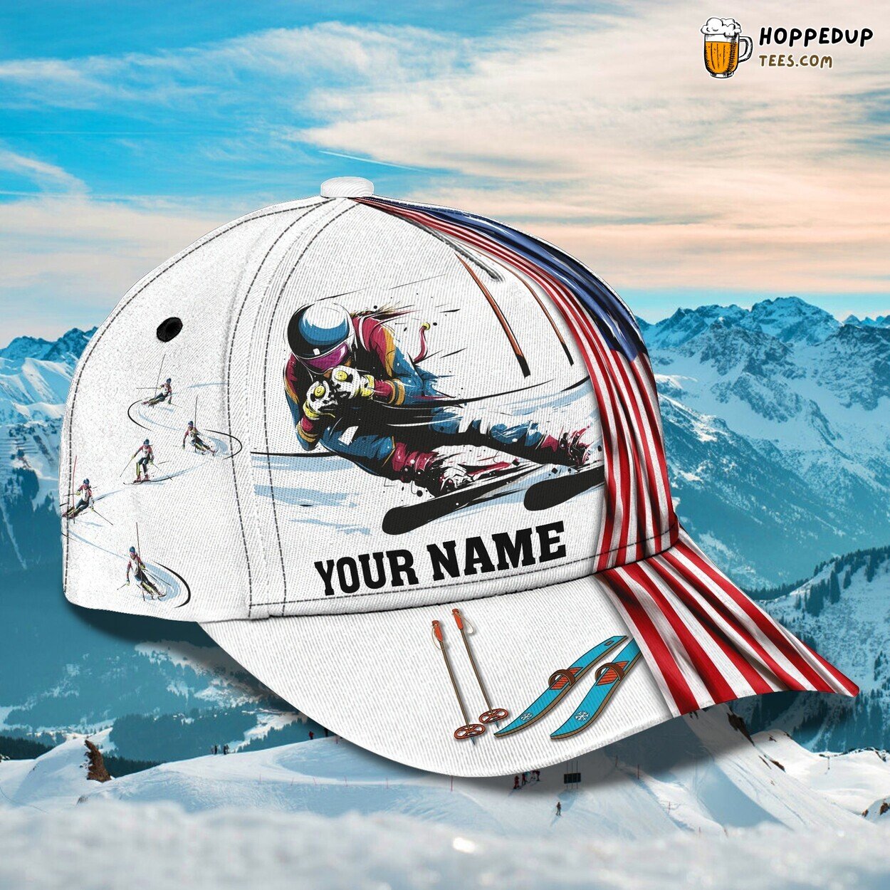 3D Classic Skiing Passion Cap Personalized Name Unique Stylish Best Design Model