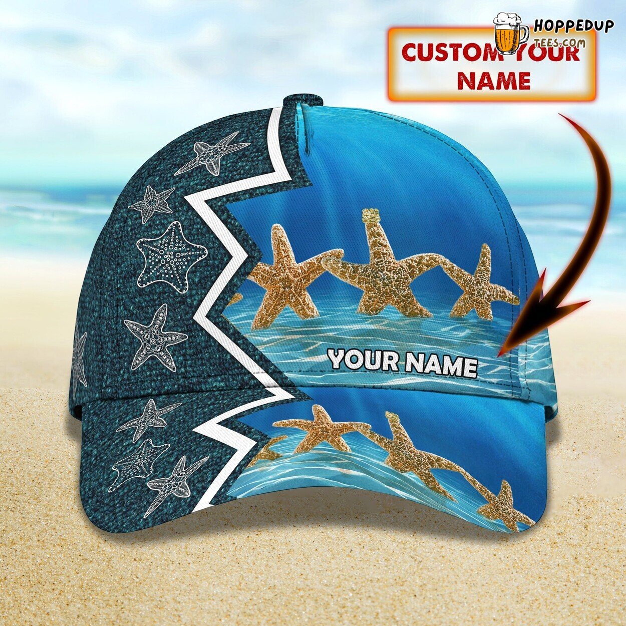3D Classic Starfish Themed Cap Personalized Name Unique Stylish Design Model