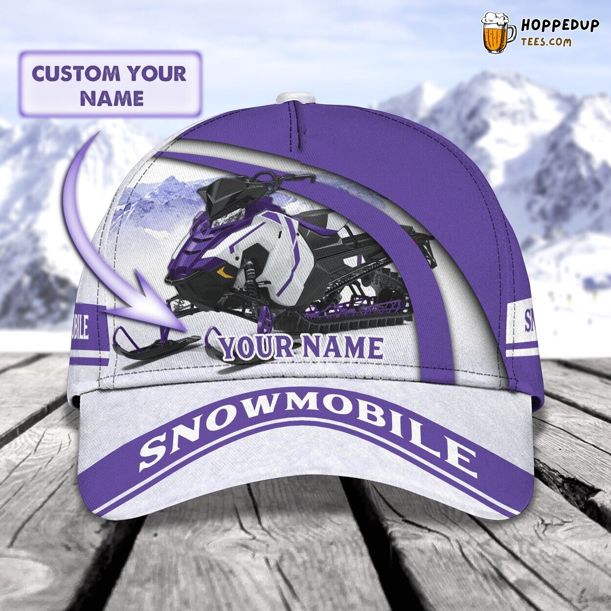 3D Classic Switchback Snowmobile Cap Personalized Name Unique Design Hat