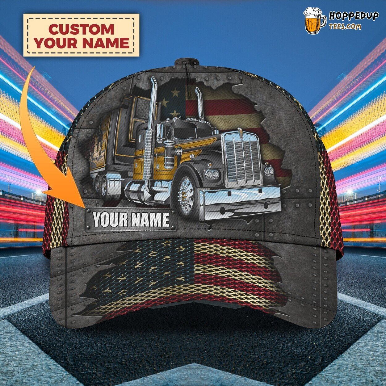 3D Classic Trucker Theme Cap Personalized Name Unique Road Design Hat Wear
