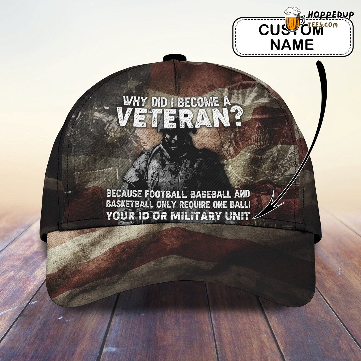 3D Classic Veteran Cap Personalized Custom Name Unique Design Signature Look