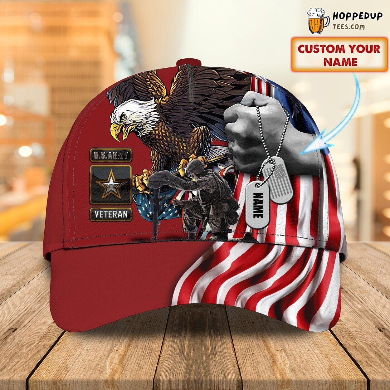 3D Classic Veteran Cap Personalized Name Patriotic Service Unique Hat Wear