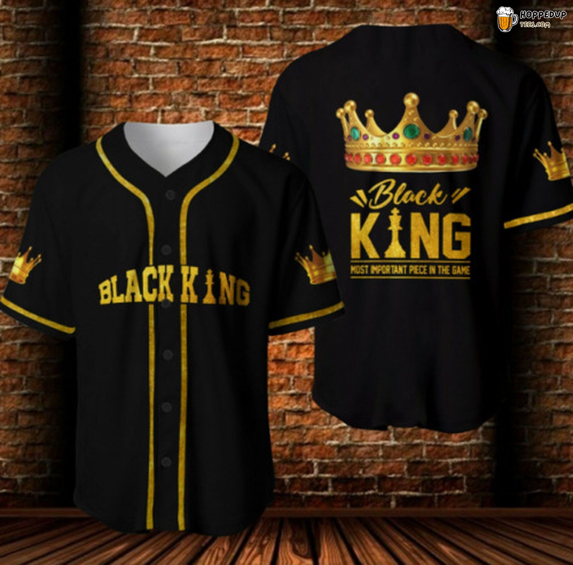 3D King Crown Design Black Baseball Jersey Unique Distinctive Look Theme