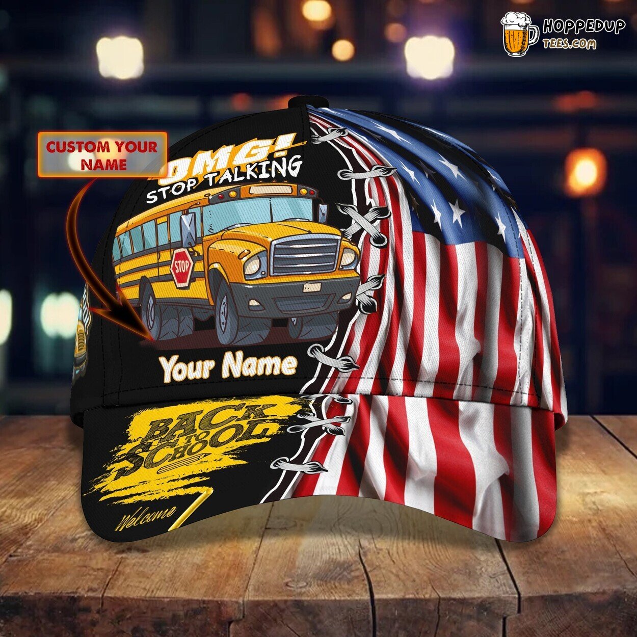 3D Personalized Classic Cap Captain America School Bus Name Cap