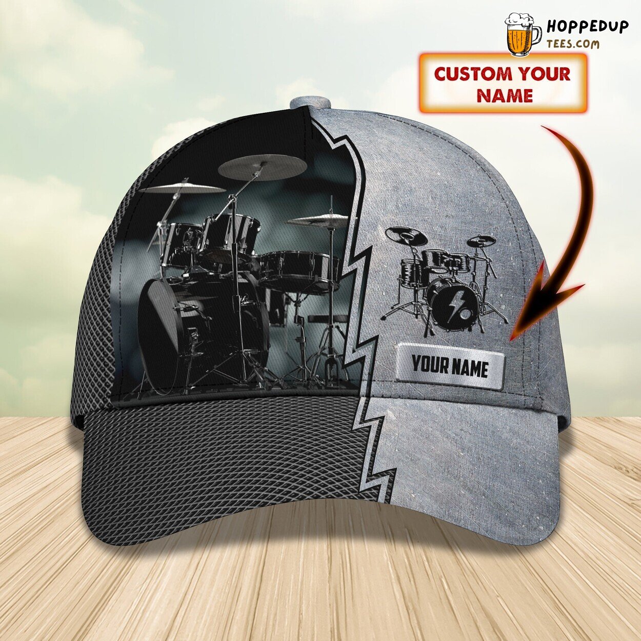 3D Personalized Name Classic Drum Design Cap Distinctive Choice