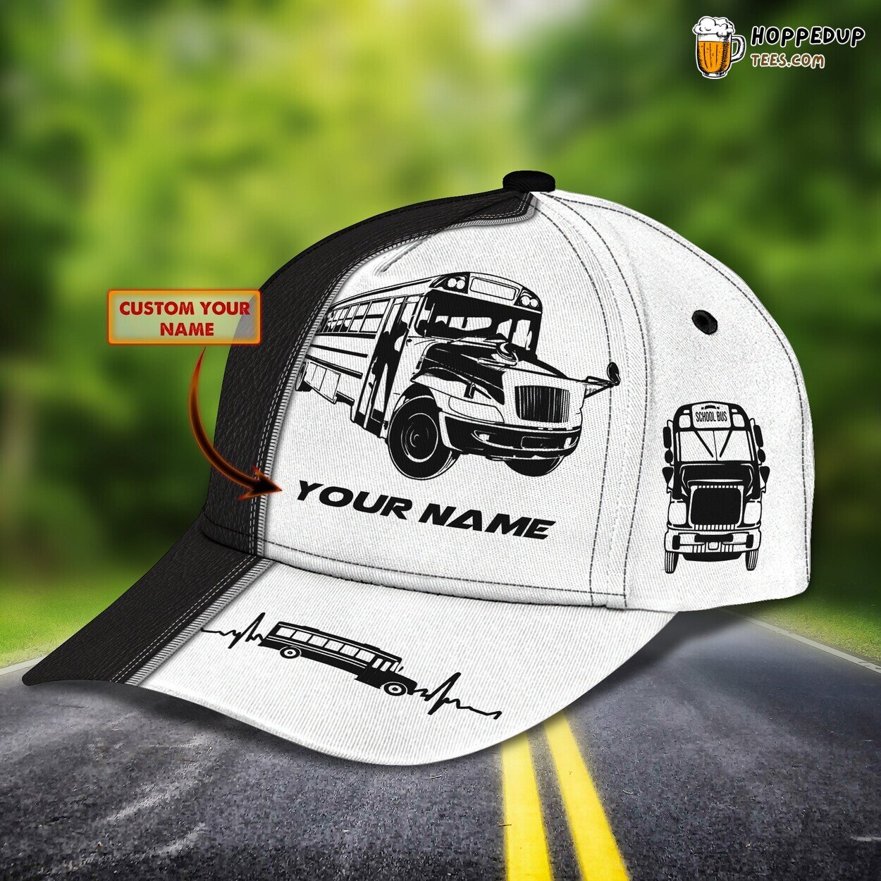 3D Personalized Name Classic School Bus Design Cap Exceptional