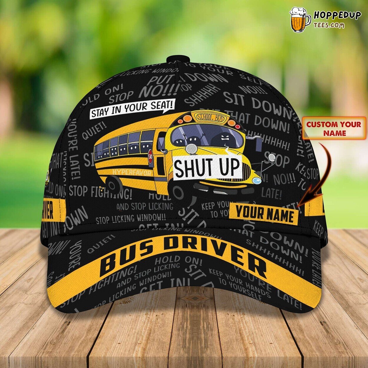 3D Personalized Name Classic School Bus Design Cap Premium Edition