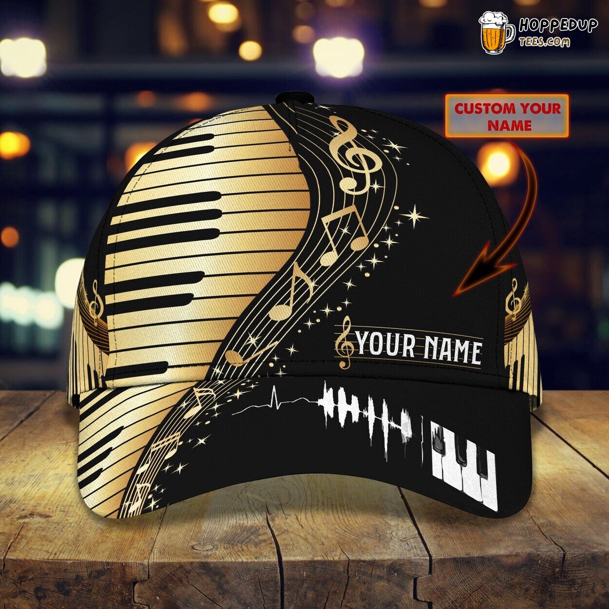 3D Piano Lovers Cap Personalized Name Classic Elegant Premium Design Theme