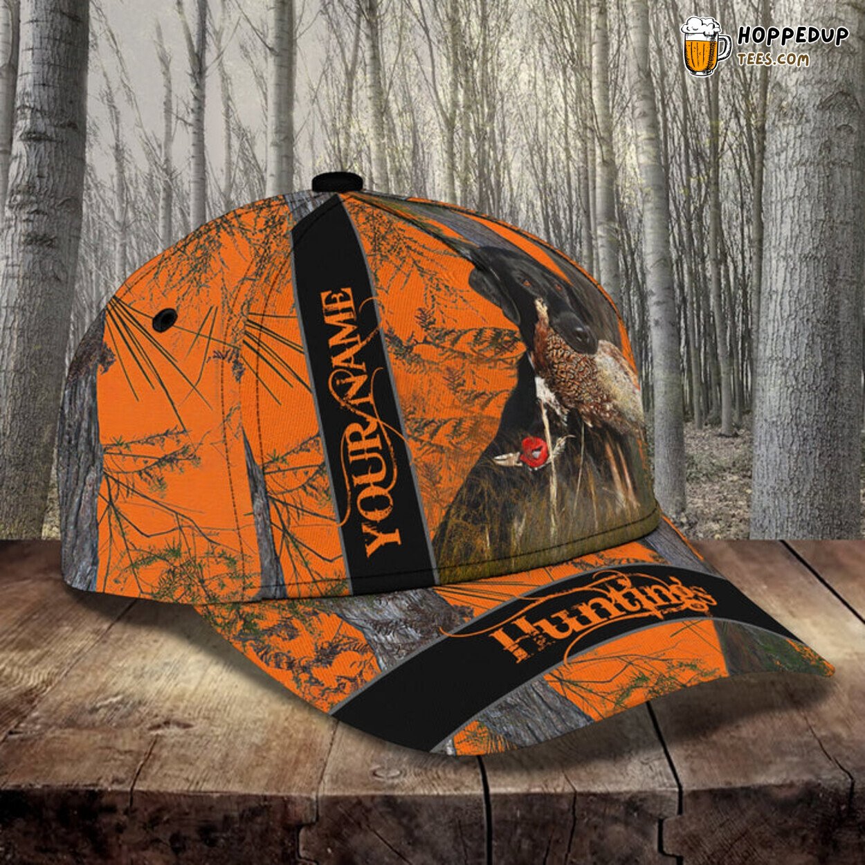 3D Print Baseball Cap Custom Name Hunting Duck Dog Orange Camo Elegance