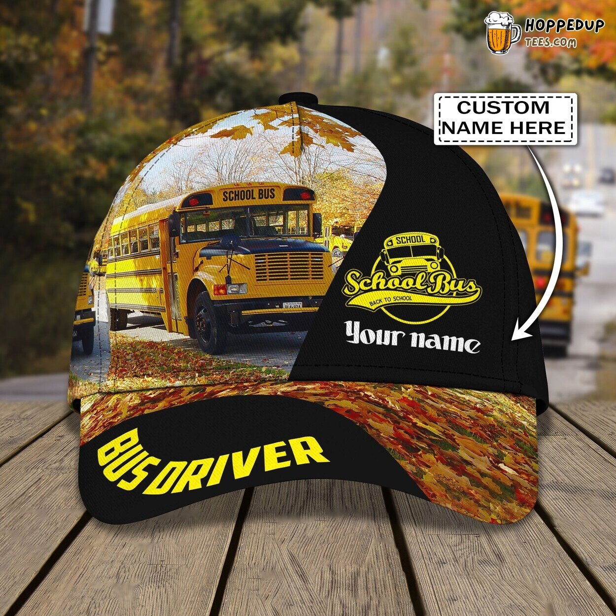 3D School Bus Classic Cap Personalized Name Elegant Unique Design