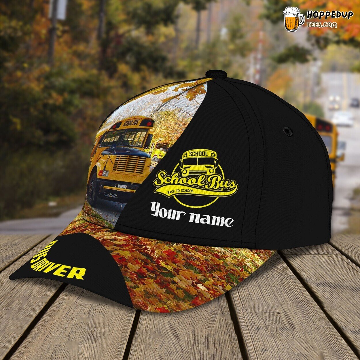 3D School Bus Classic Cap Personalized Name Elegant Unique Design