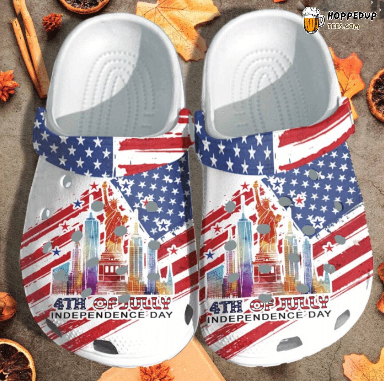 4th Of July Independence Day Watercolor Theme Clog Shoes Patriotic Design