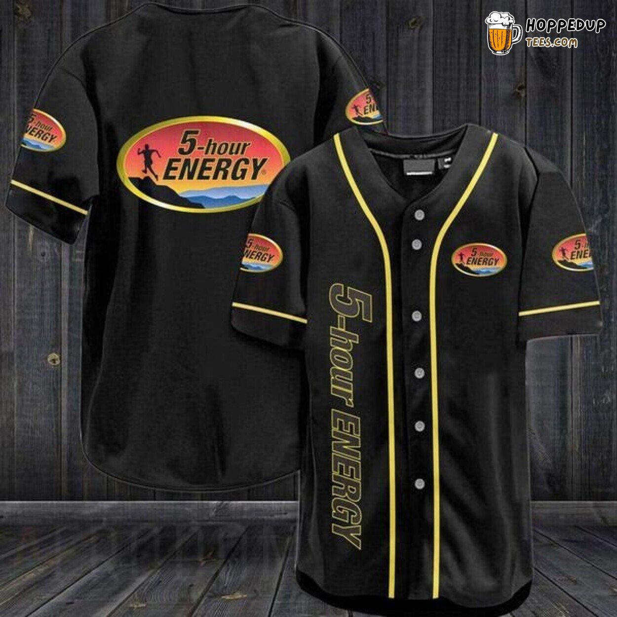 5-hour Energy Drink Black Logo Baseball Jersey Sporty Energy Boost