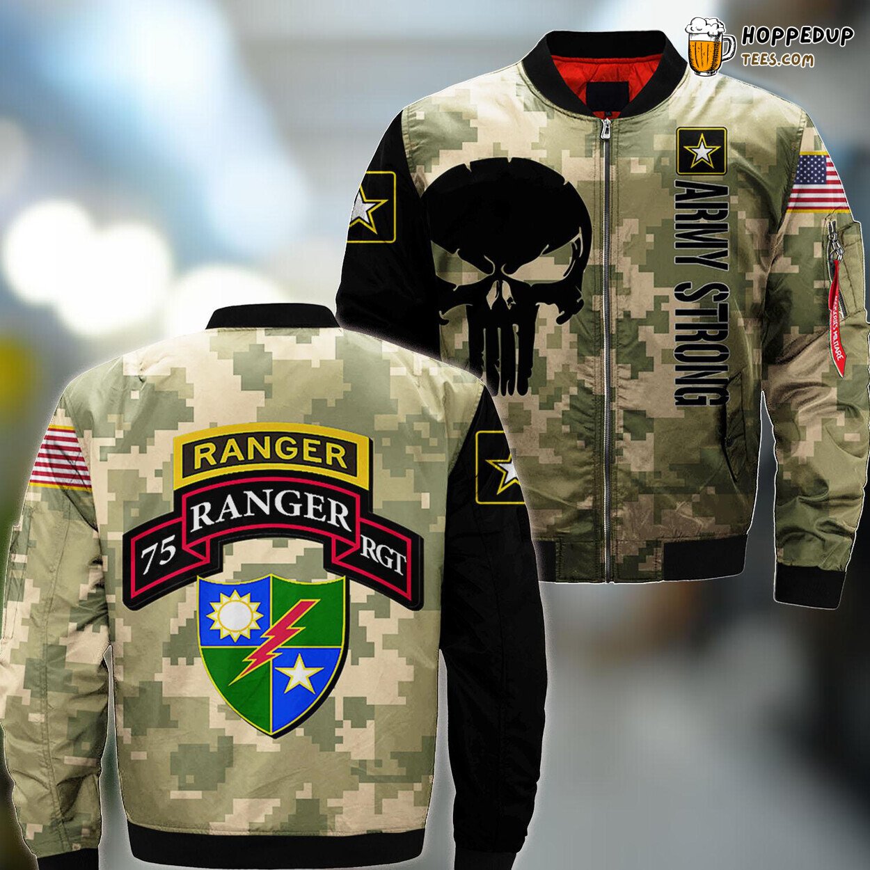 75th Ranger Regiment Tribute Bomber Jacket with Classic Scroll and Tab Design