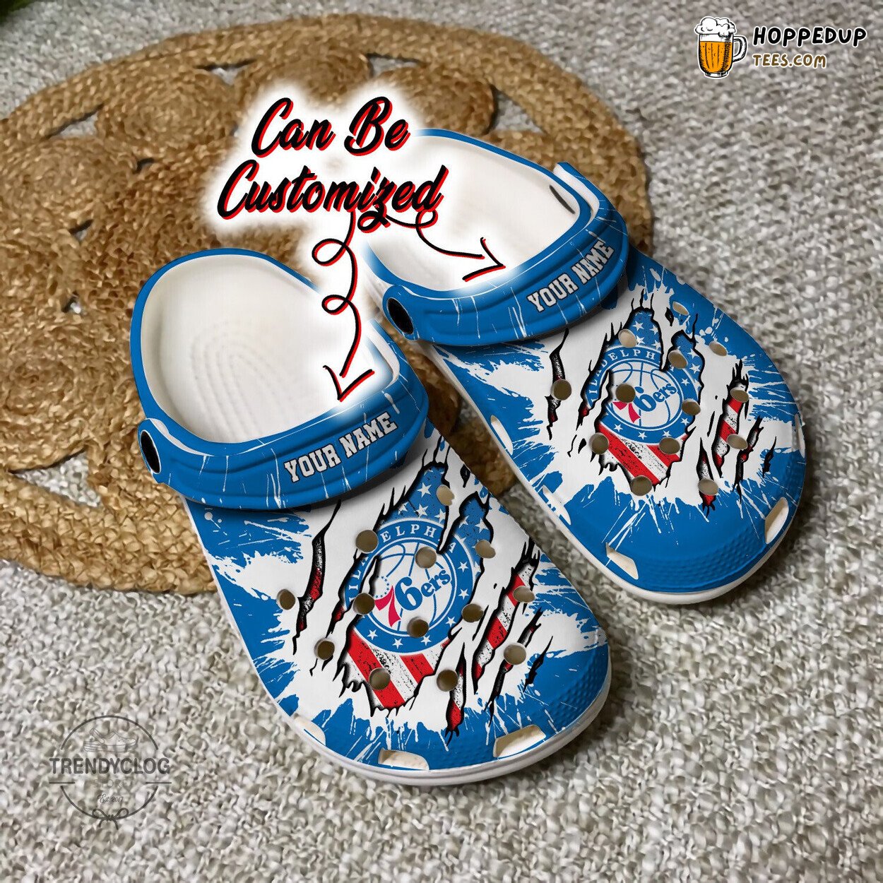 76ers Basketball Personalized American Flag Ripped Clog Shoes Unique