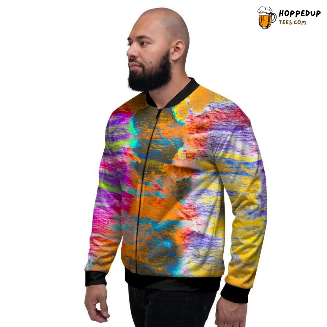 Abstract Artistic Tie Dye Fusion Men’s Bomber Jacket Vibrant Color Spectrum