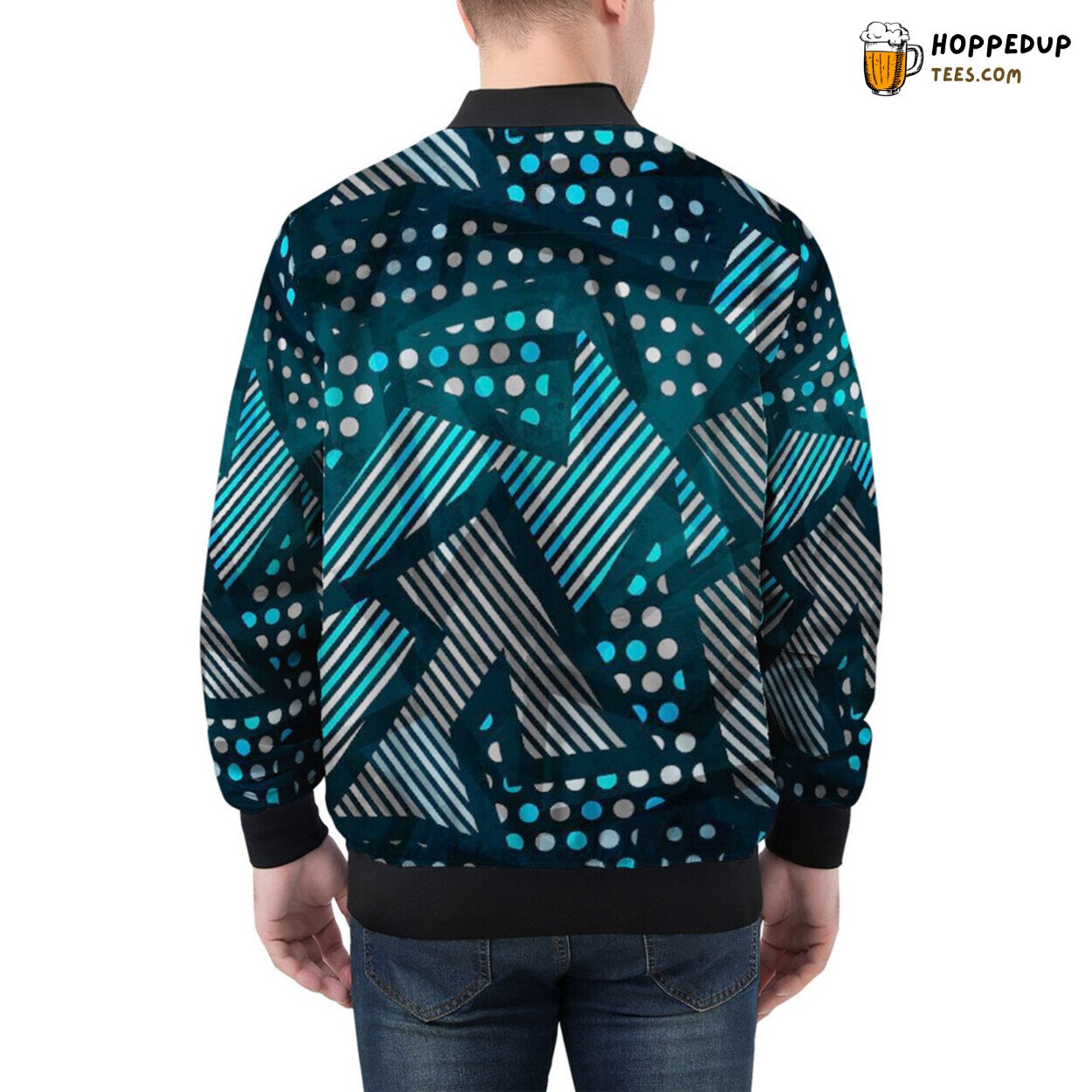 Abstract Artistry Uniting Cloth Geometric Patterns Bomber Jacket