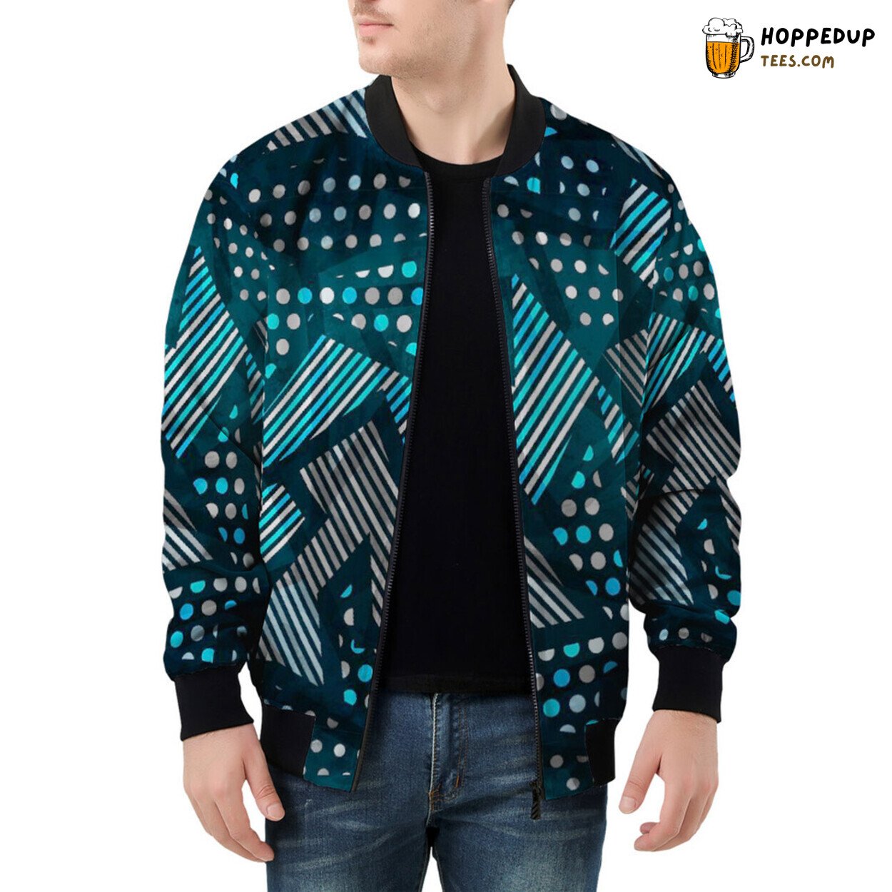 Abstract Artistry Uniting Cloth Geometric Patterns Bomber Jacket